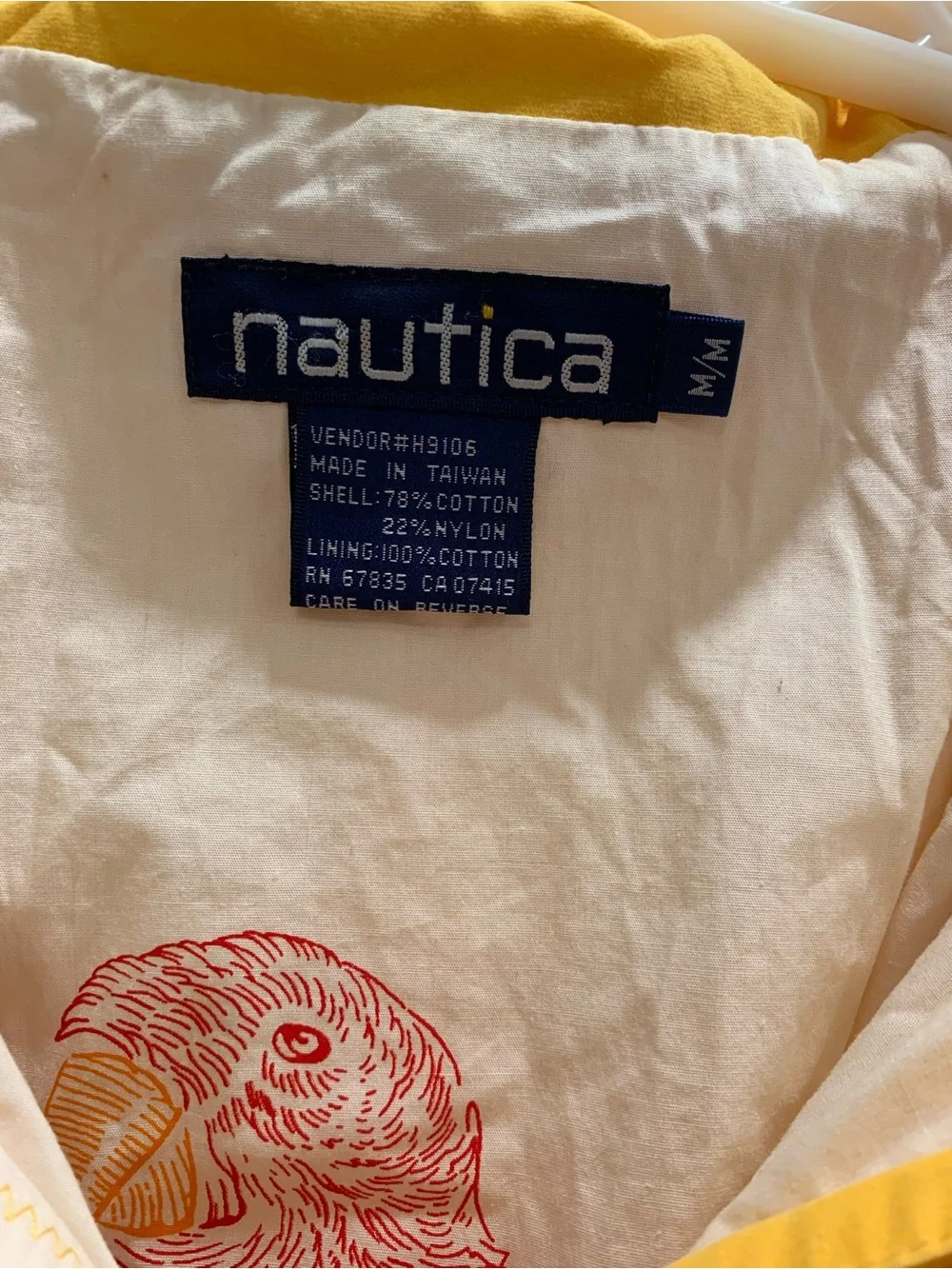 VTG Nautica Bright Yellow Rain Forest Windbreaker Jacket Size M Parrot 90s Rare